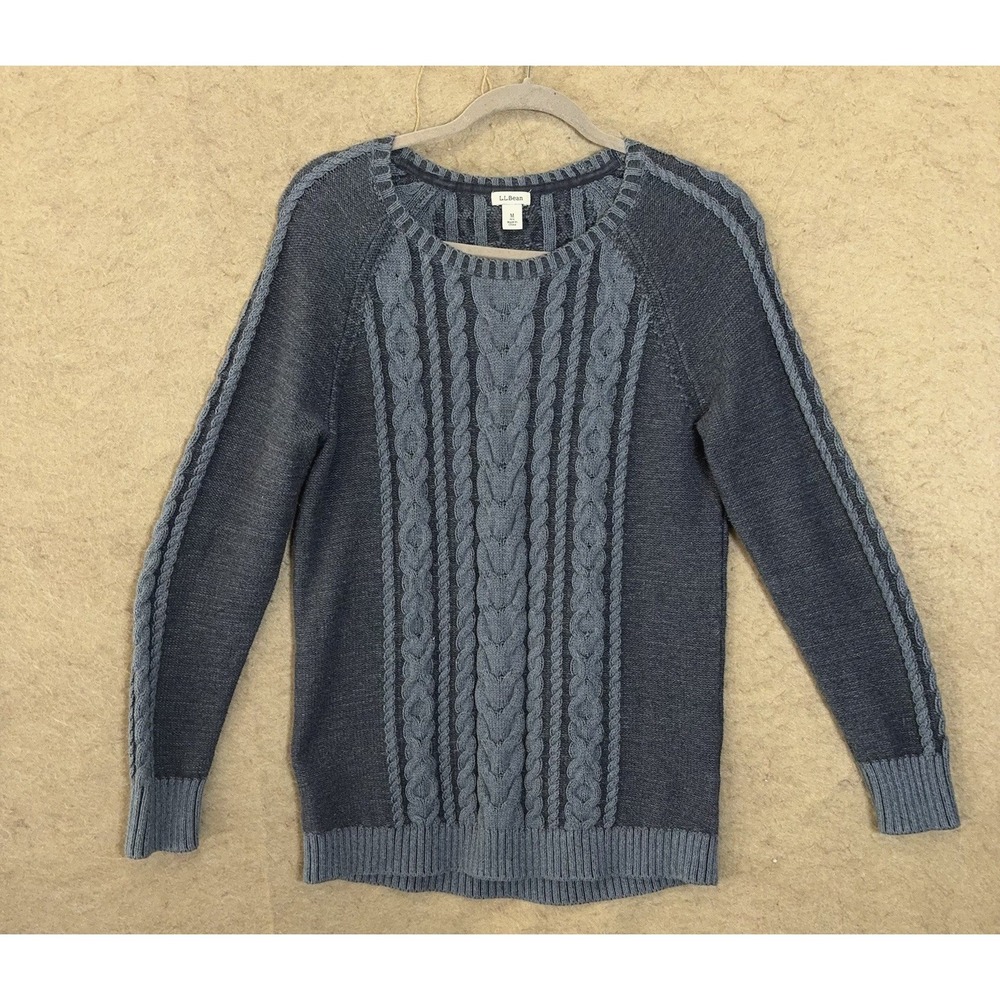 L.L. Bean Cable Knit Sweater Womens‎ Sz M Blue Cotton Pullover